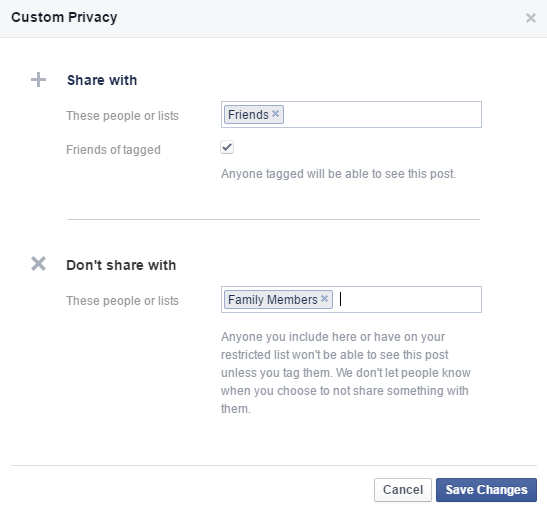 custom privacy settings
