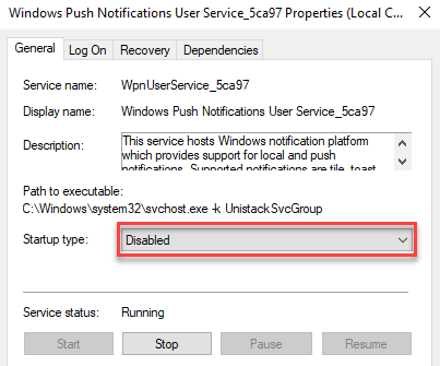 Windows Push Notifications User Service High Memory Usage