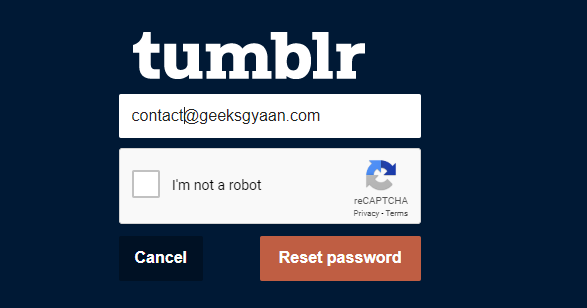 forgot password option to reset tumblr password