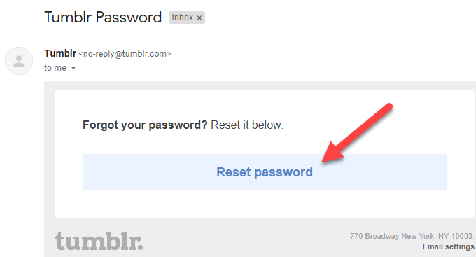 tumblr password reset using email