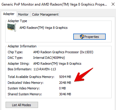 How To Check Video RAM Using Display Adapter