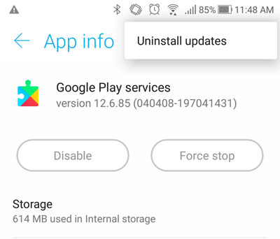 Uninstall Google Play Service Updates