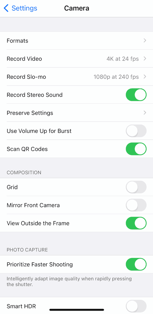 iPhone Camera Settings for Storing Images
