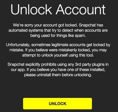 unlock temporary locked snapchat account