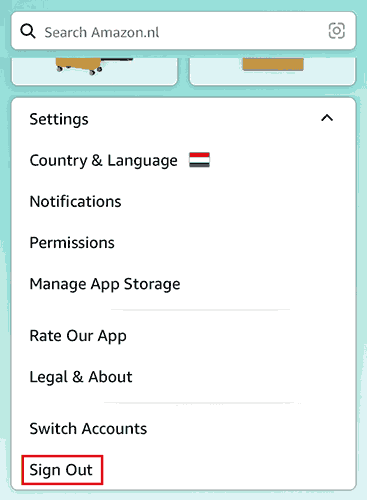 sign out of amazon app