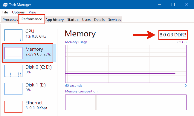 task manager check ram type