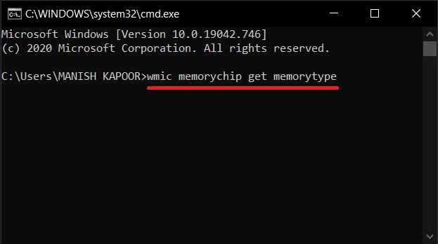 type the command ‘wmic memorychip get memorytype in the command prompt 1
