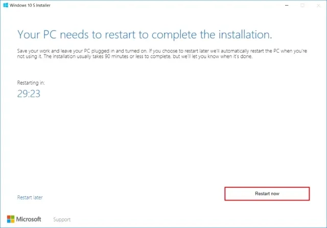 Windows 10 S Installer Restart 2
