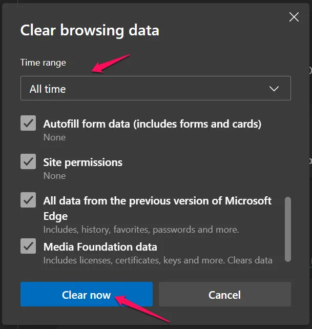 Clear Browser Saved Form Data in Edge 5